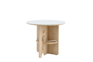 English Elm Medieval-style Sintered Stone Round Dining Table with Storage Shelf for Compact Spaces White Wood Grain W1151S04970