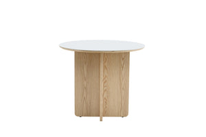 English Elm Medieval-style Sintered Stone Round Dining Table with Storage Shelf for Compact Spaces White Wood Grain W1151S04970