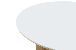 English Elm Medieval-style Sintered Stone Round Dining Table with Storage Shelf for Compact Spaces White Wood Grain W1151S04970