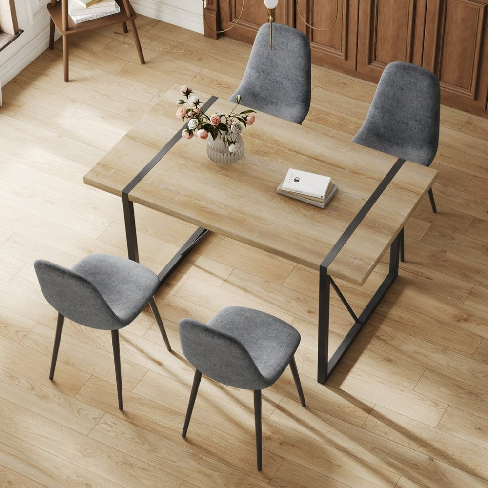 English Elm Table and Chair Set Seats Four with Mdf Wood Top Black Metal Legs Industrial Style W1151S04971