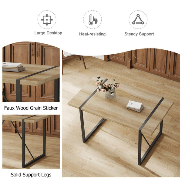 English Elm Table and Chair Set Seats Four with Mdf Wood Top Black Metal Legs Industrial Style W1151S04971