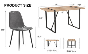 English Elm Table and Chair Set Seats Four with Mdf Wood Top Black Metal Legs Industrial Style W1151S04971
