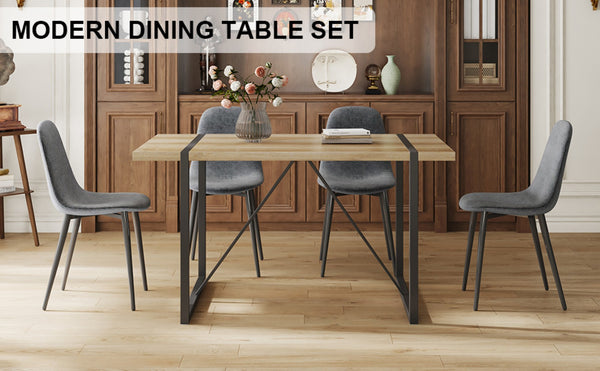 English Elm Table and Chair Set Seats Four with Mdf Wood Top Black Metal Legs Industrial Style W1151S04971