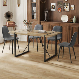 English Elm Table and Chair Set Seats Four with Mdf Wood Top Black Metal Legs Industrial Style W1151S04971