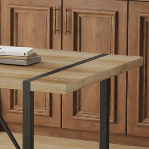 English Elm Table and Chair Set Seats Four with Mdf Wood Top Black Metal Legs Industrial Style W1151S04971