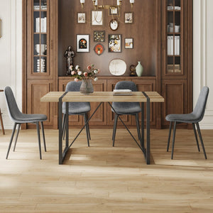 English Elm Table and Chair Set Seats Four with Mdf Wood Top Black Metal Legs Industrial Style W1151S04971