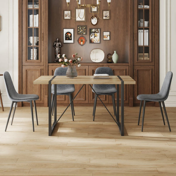 English Elm Table and Chair Set Seats Four with Mdf Wood Top Black Metal Legs Industrial Style W1151S04971
