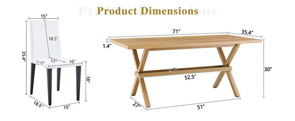 English Elm Table and Chair Set 7 Piece Industrial Walnut Mdf Top X Frame Dining Room White+Black, Wood W1151S04974