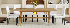 English Elm Table and Chair Set 7 Piece Industrial Walnut Mdf Top X Frame Dining Room White+Black, Wood W1151S04974