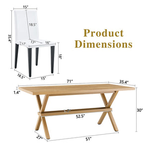English Elm Table and Chair Set 7 Piece Industrial Walnut Mdf Top X Frame Dining Room White+Black, Wood W1151S04974
