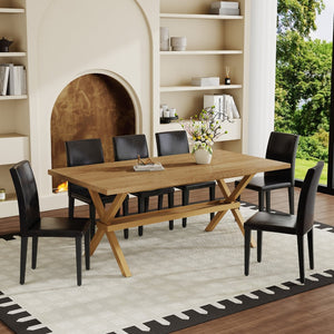 English Elm Table and Chair Set Walnut Mdf Top X Frame Industrial Dining for Six Black + Wood W1151S04976