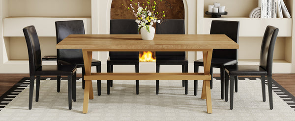 English Elm Table and Chair Set Walnut Mdf Top X Frame Industrial Dining for Six Black + Wood W1151S04976