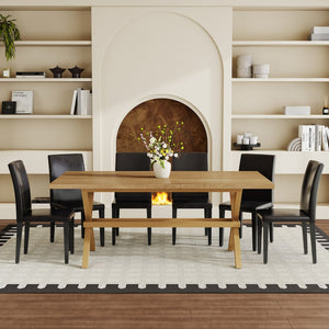 English Elm Table and Chair Set Walnut Mdf Top X Frame Industrial Dining for Six Black + Wood W1151S04976
