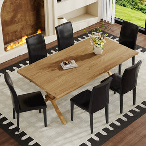 English Elm Table and Chair Set Walnut Mdf Top X Frame Industrial Dining for Six Black + Wood W1151S04976