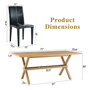 English Elm Table and Chair Set Walnut Mdf Top X Frame Industrial Dining for Six Black + Wood W1151S04976