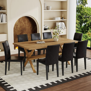 English Elm Table and Chair Set Seating 8 with Wood Grain Mdf Top and Matte Black X Base W1151S04977