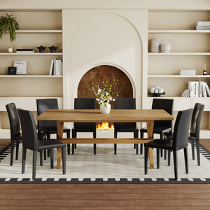 English Elm Table and Chair Set Seating 8 with Wood Grain Mdf Top and Matte Black X Base W1151S04977