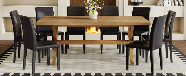 English Elm Table and Chair Set Seating 8 with Wood Grain Mdf Top and Matte Black X Base W1151S04977