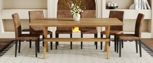 English Elm Table and Chair Set Six Seat Wood Grain MDF Top with X Frame Dining Room W1151S04980