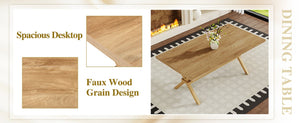 English Elm Table and Chair Set Six Seat Wood Grain MDF Top with X Frame Dining Room W1151S04980