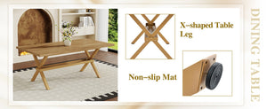 English Elm Table and Chair Set Six Seat Wood Grain MDF Top with X Frame Dining Room W1151S04980
