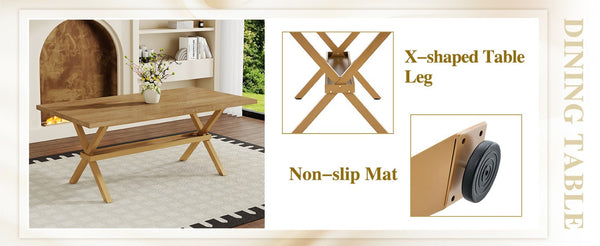 English Elm Table and Chair Set Six Seat Wood Grain MDF Top with X Frame Dining Room W1151S04980