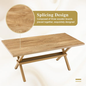 English Elm Table and Chair Set Six Seat Wood Grain MDF Top with X Frame Dining Room W1151S04980
