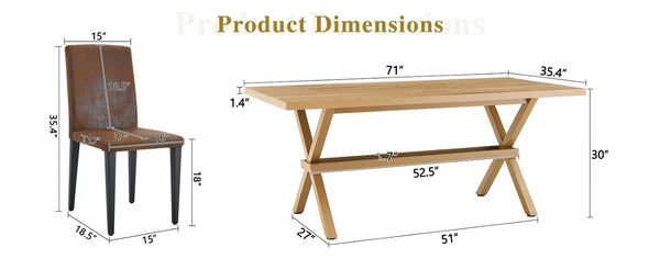 English Elm Table and Chair Set Eight Seat Wood Grain MDF Top with X Frame Base and Fabric Dining W1151S04981