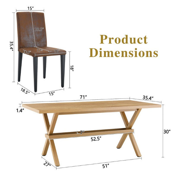 English Elm Table and Chair Set Eight Seat Wood Grain MDF Top with X Frame Base and Fabric Dining W1151S04981