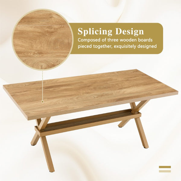 English Elm Table and Chair Set Eight Seat Wood Grain MDF Top with X Frame Base and Fabric Dining W1151S04981