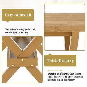 English Elm Table and Chair Set Eight Seat Wood Grain MDF Top with X Frame Base and Fabric Dining W1151S04981