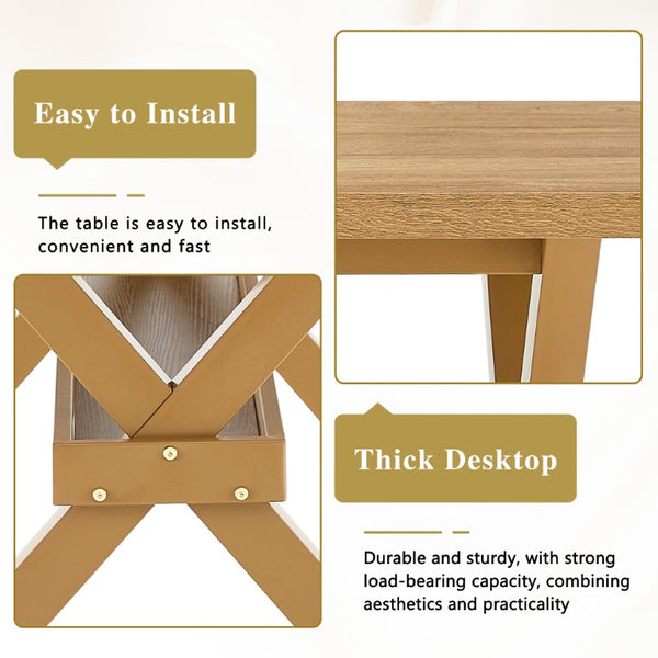 English Elm Table and Chair Set Eight Seat Wood Grain MDF Top with X Frame Base and Fabric Dining W1151S04981