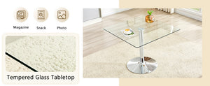 English Elm Table and Chair Set Square Tempered Glass Top Silver Pedestal Base with 4 Pu Seats Black W1151S04982