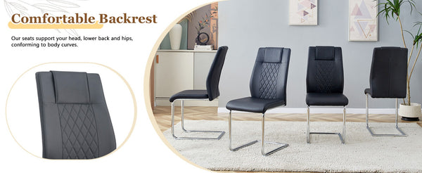 English Elm Table and Chair Set Square Tempered Glass Top Silver Pedestal Base with 4 Pu Seats Black W1151S04982