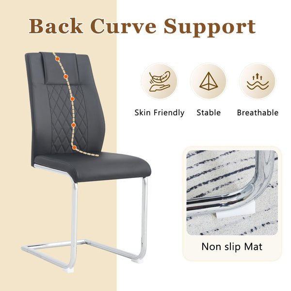 English Elm Table and Chair Set Square Tempered Glass Top Silver Pedestal Base with 4 Pu Seats Black W1151S04982