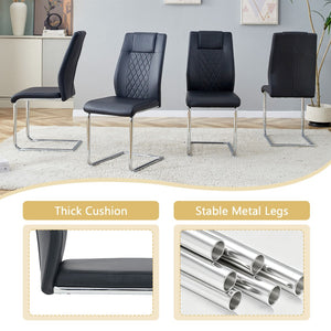 English Elm Table and Chair Set Square Tempered Glass Top Silver Pedestal Base with 4 Pu Seats Black W1151S04982