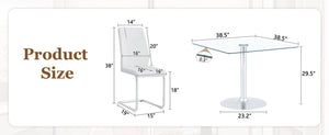 English Elm Table and Chair Set Square Tempered Glass Top Silver Pedestal Base with 4 Pu Seats White W1151S04983