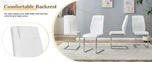 English Elm Table and Chair Set Square Tempered Glass Top Silver Pedestal Base with 4 Pu Seats White W1151S04983