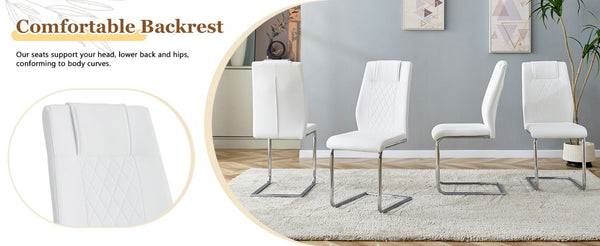 English Elm Table and Chair Set Square Tempered Glass Top Silver Pedestal Base with 4 Pu Seats White W1151S04983