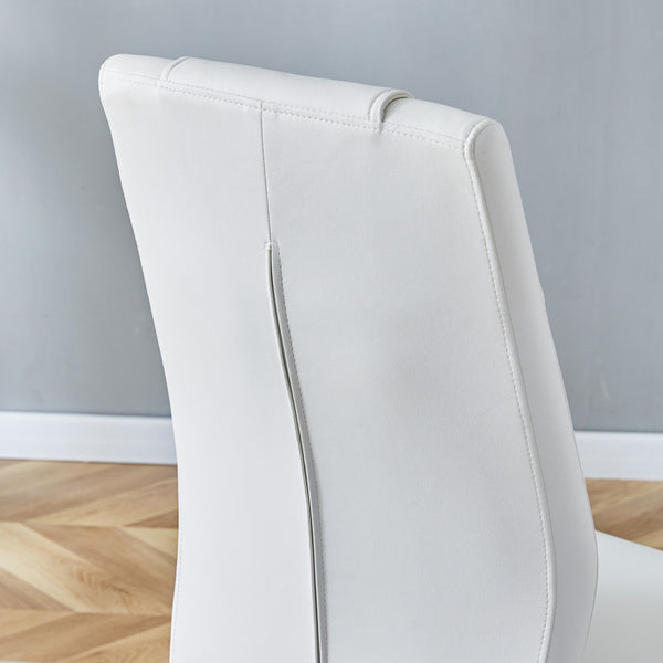 English Elm Table and Chair Set Square Tempered Glass Top Silver Pedestal Base with 4 Pu Seats White W1151S04983