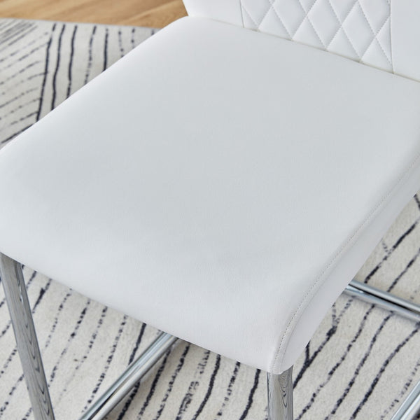 English Elm Table and Chair Set Square Tempered Glass Top Silver Pedestal Base with 4 Pu Seats White W1151S04983
