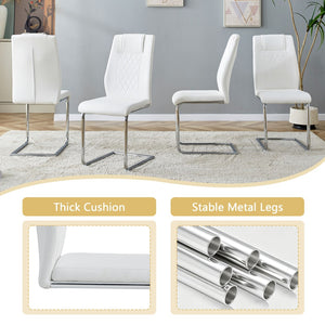 English Elm Table and Chair Set Square Tempered Glass Top Silver Pedestal Base with 4 Pu Seats White W1151S04983