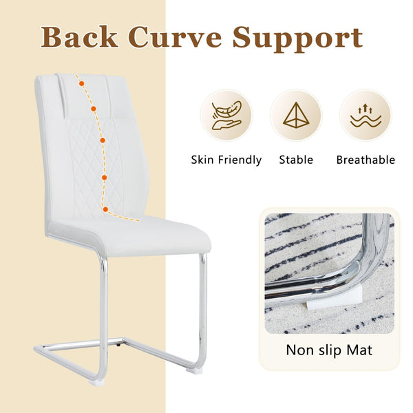 English Elm Table and Chair Set Square Tempered Glass Top Silver Pedestal Base with 4 Pu Seats White W1151S04983