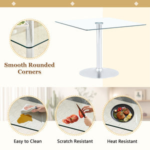 English Elm Table and Chair Set Square Tempered Glass Top Silver Pedestal Base with 4 Pu Seats White W1151S04983