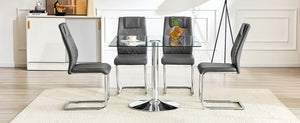 English Elm Table and Chair Set Square Tempered Glass Top Silver Pedestal Base with 4 Pu Seats Dark Gray W1151S04984