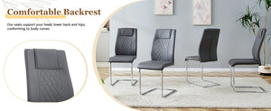 English Elm Table and Chair Set Square Tempered Glass Top Silver Pedestal Base with 4 Pu Seats Dark Gray W1151S04984