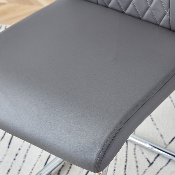English Elm Table and Chair Set Square Tempered Glass Top Silver Pedestal Base with 4 Pu Seats Dark Gray W1151S04984