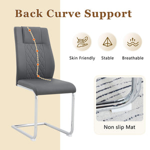 English Elm Table and Chair Set Square Tempered Glass Top Silver Pedestal Base with 4 Pu Seats Dark Gray W1151S04984