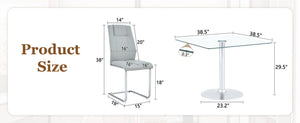 English Elm Table and Chair Set Square Tempered Glass Top Silver Pedestal Base with 4 Pu Seats Light Gray W1151S04985