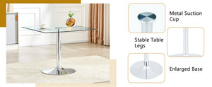 English Elm Table and Chair Set Square Tempered Glass Top Silver Pedestal Base with 4 Pu Seats Light Gray W1151S04985